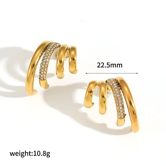 Light Luxury Stainless Steel And 18K Gold Geometric Women's Earrings Set With Diamonds
