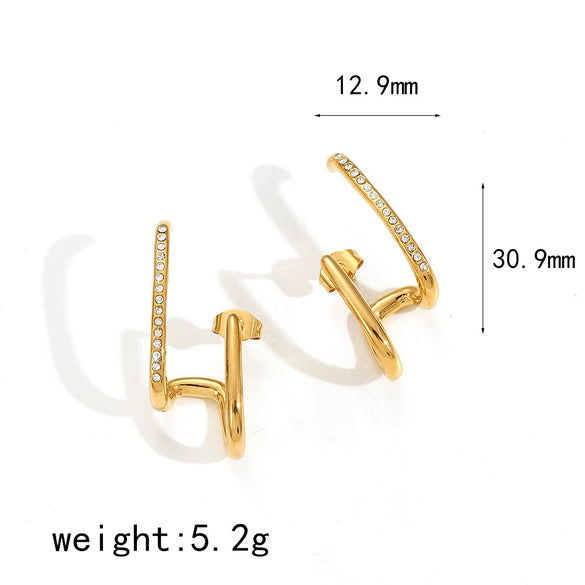 Light Luxury Stainless Steel And 18K Gold Geometric Women's Earrings Set With Diamonds