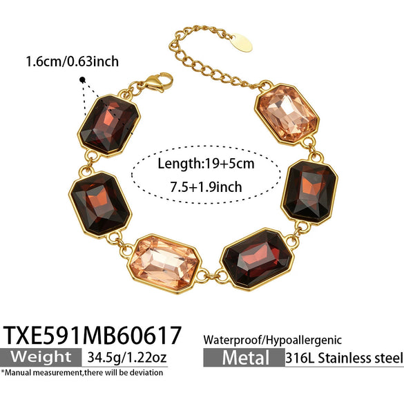 Light Luxury Stainless Steel Chain Jewelry Set With Zircon Stone Inlay And Electroplated Gold Finish Necklace And Bracelet For Women