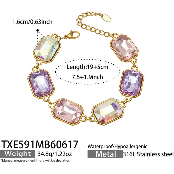 Light Luxury Stainless Steel Chain Jewelry Set With Zircon Stone Inlay And Electroplated Gold Finish Necklace And Bracelet For Women