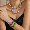 Light Luxury Stainless Steel Chain Jewelry Set With Zircon Stone Inlay And Electroplated Gold Finish Necklace And Bracelet For Women