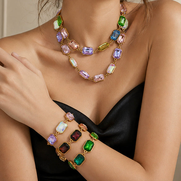 Light Luxury Stainless Steel Chain Jewelry Set With Zircon Stone Inlay And Electroplated Gold Finish Necklace And Bracelet For Women