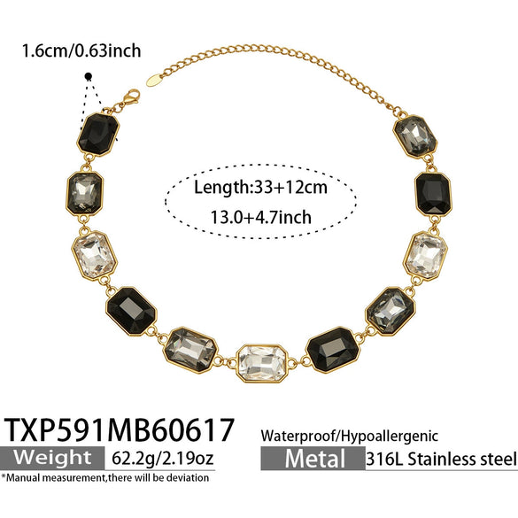 Light Luxury Stainless Steel Chain Jewelry Set With Zircon Stone Inlay And Electroplated Gold Finish Necklace And Bracelet For Women