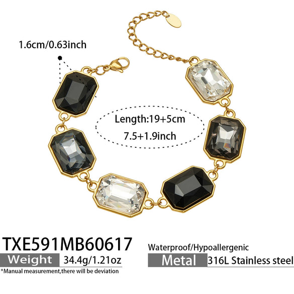 Light Luxury Stainless Steel Chain Jewelry Set With Zircon Stone Inlay And Electroplated Gold Finish Necklace And Bracelet For Women