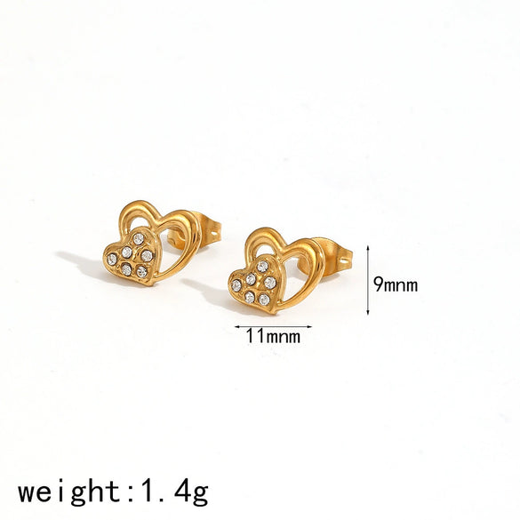 Light Luxury Stainless Steel Earrings Inlaid With Zircon Heart And Star Geometric Patterns Electroplated