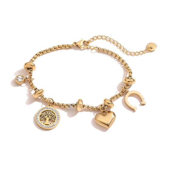 Light Luxury Stainless Steel Geometric Life Tree Pendant Bracelet For Women Plated And Inlaid With Zircon