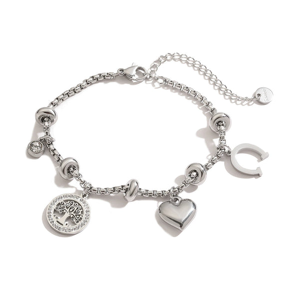 Light Luxury Stainless Steel Geometric Life Tree Pendant Bracelet For Women Plated And Inlaid With Zircon
