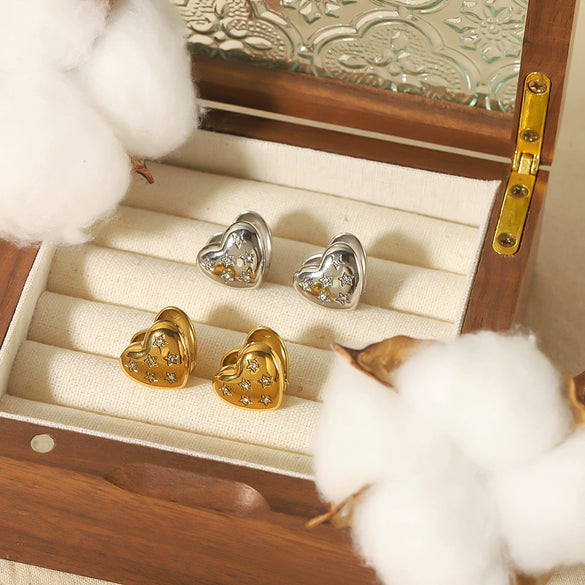 Light Luxury Stainless Steel Heart Pattern Electroplated Earrings For Women