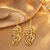 Light Luxury Stainless Steel Hollow Feather Pendant Necklace And Earrings Jewelry Set For Women With Electroplated Finish