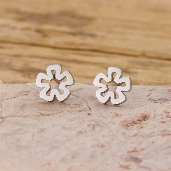 Light Luxury Stainless Steel Irregular Floral Earrings With Electroplating For Women