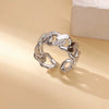 Light Luxury Stainless Steel Love Heart Opening Ring With Zircon Bow And Geometric Design Jewelry