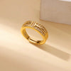 Light Luxury Stainless Steel Love Heart Opening Ring With Zircon Bow And Geometric Design Jewelry
