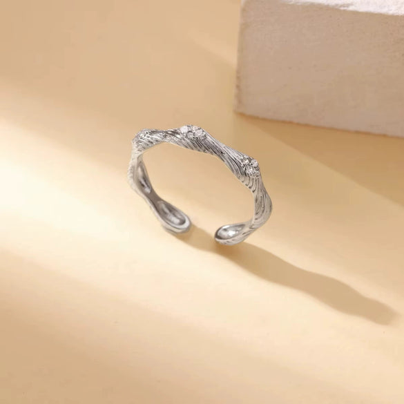 Light Luxury Stainless Steel Love Heart Opening Ring With Zircon Bow And Geometric Design Jewelry