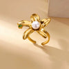 Light Luxury Stainless Steel Love Heart Opening Ring With Zircon Bow And Geometric Design Jewelry