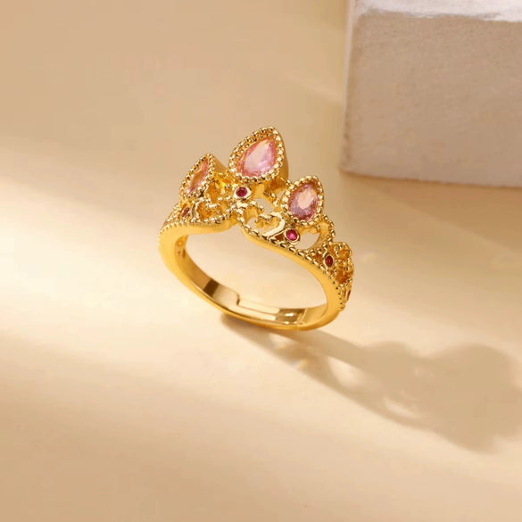 Light Luxury Stainless Steel Love Heart Opening Ring With Zircon Bow And Geometric Design Jewelry