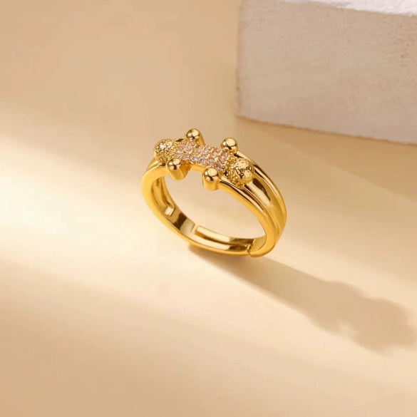 Light Luxury Stainless Steel Love Heart Opening Ring With Zircon Bow And Geometric Design Jewelry