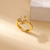 Light Luxury Stainless Steel Love Heart Opening Ring With Zircon Bow And Geometric Design Jewelry