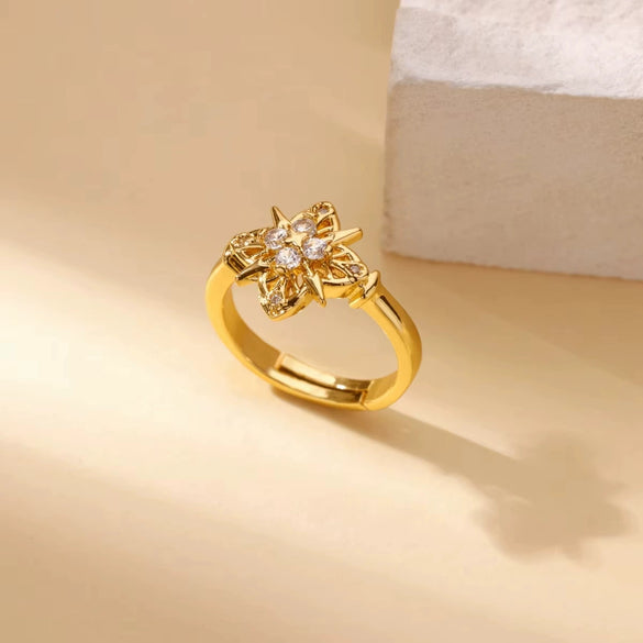 Light Luxury Stainless Steel Love Heart Opening Ring With Zircon Bow And Geometric Design Jewelry