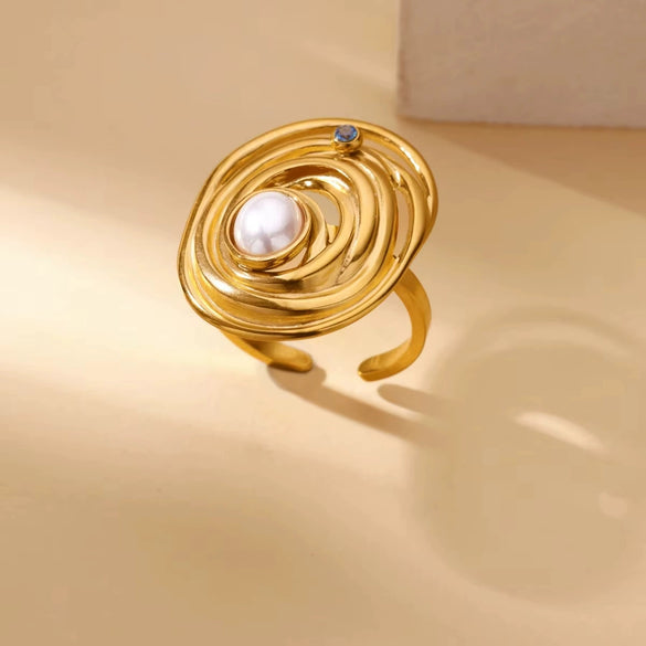 Light Luxury Stainless Steel Love Heart Opening Ring With Zircon Bow And Geometric Design Jewelry