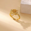 Light Luxury Stainless Steel Love Heart Opening Ring With Zircon Bow And Geometric Design Jewelry