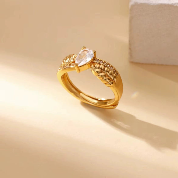 Light Luxury Stainless Steel Love Heart Opening Ring With Zircon Bow And Geometric Design Jewelry