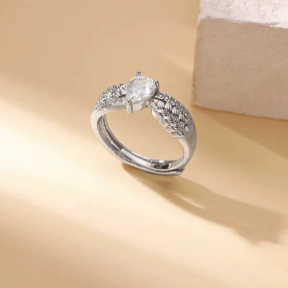 Light Luxury Stainless Steel Love Heart Opening Ring With Zircon Bow And Geometric Design Jewelry