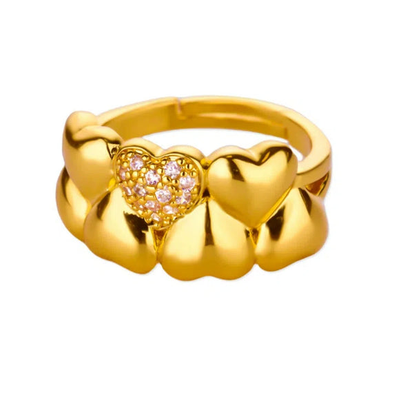 Light Luxury Stainless Steel Love Heart Opening Ring With Zircon Bow And Geometric Design Jewelry