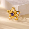 Light Luxury Stainless Steel Love Heart Opening Ring With Zircon Bow And Geometric Design Jewelry