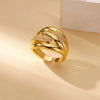 Light Luxury Stainless Steel Love Heart Opening Ring With Zircon Bow And Geometric Design Jewelry