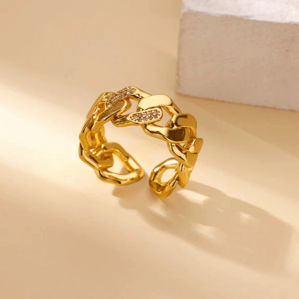 Light Luxury Stainless Steel Love Heart Opening Ring With Zircon Bow And Geometric Design Jewelry