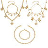 Light Luxury Stainless Steel Necklace And Bracelet Jewelry Set With Heart And Four Leaf Clover Geometric Pendant And Zircon Inlay Electroplated