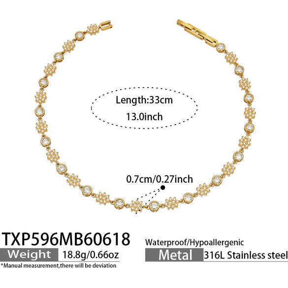 Light Luxury Stainless Steel Necklace And Bracelet Jewelry Set With Heart And Four Leaf Clover Geometric Pendant And Zircon Inlay Electroplated