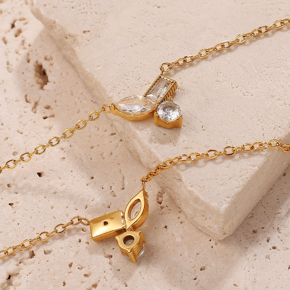 Light Luxury Stainless Steel Necklace For Women Plated With Gold And Inlaid With Zircon