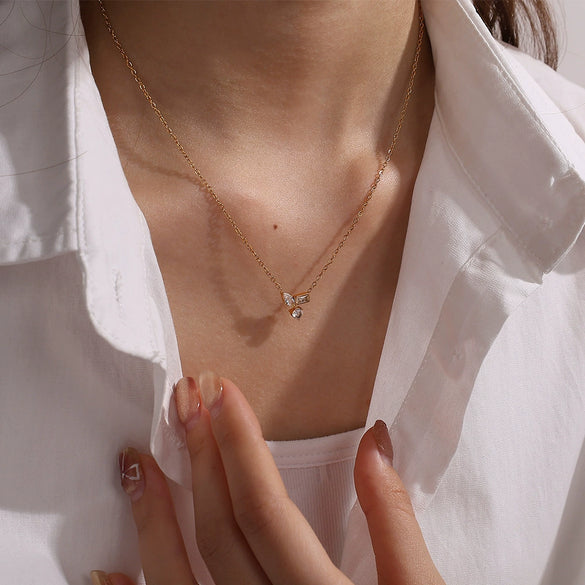Light Luxury Stainless Steel Necklace For Women Plated With Gold And Inlaid With Zircon