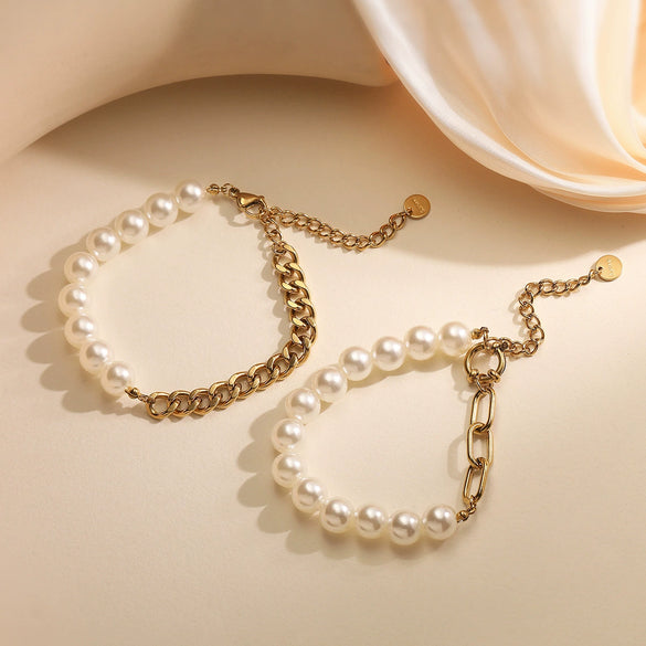 Light Luxury Stainless Steel Pearl Geometric Women's Bracelet With 18K Gold Plated Electroplating