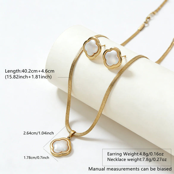 Light Luxury Stainless Steel Pearl Necklace And Earrings Set With Snake Bone Chain Electroplated Heart Drop Bell And Butterfly Design For Women