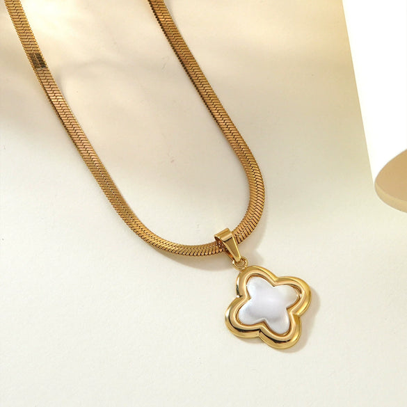 Light Luxury Stainless Steel Pearl Necklace And Earrings Set With Snake Bone Chain Electroplated Heart Drop Bell And Butterfly Design For Women