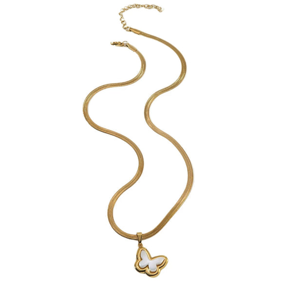 Light Luxury Stainless Steel Pearl Necklace And Earrings Set With Snake Bone Chain Electroplated Heart Drop Bell And Butterfly Design For Women