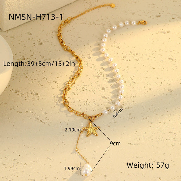 Light Luxury Stainless Steel Pearl Pendant Necklace For Women With Electroplating Design