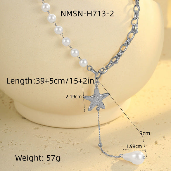 Light Luxury Stainless Steel Pearl Pendant Necklace For Women With Electroplating Design