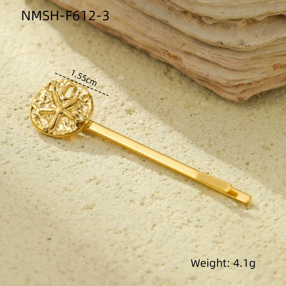 Light Luxury Stainless Steel Shell Hairpin With Pearl Conch Starfish Women's Hair Accessories Electroplated