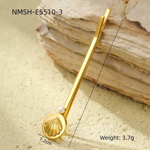 Light Luxury Stainless Steel Shell Hairpin With Pearl Conch Starfish Women's Hair Accessories Electroplated