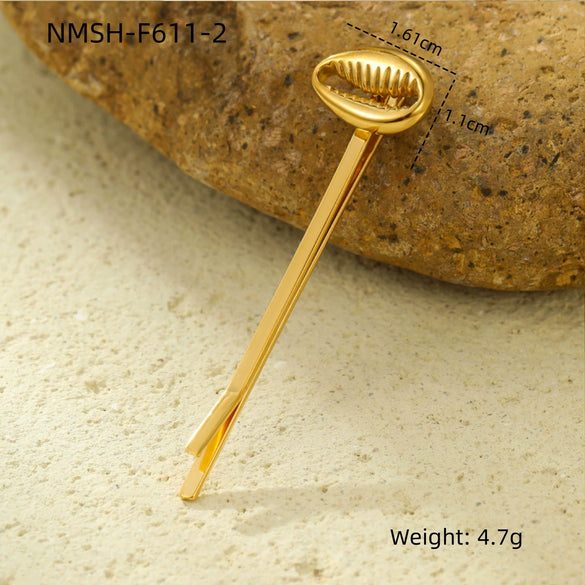 Light Luxury Stainless Steel Shell Hairpin With Pearl Conch Starfish Women's Hair Accessories Electroplated