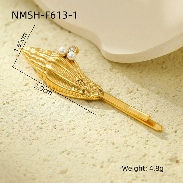 Light Luxury Stainless Steel Shell Hairpin With Pearl Conch Starfish Women's Hair Accessories Electroplated