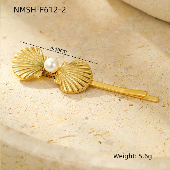 Light Luxury Stainless Steel Shell Hairpin With Pearl Conch Starfish Women's Hair Accessories Electroplated