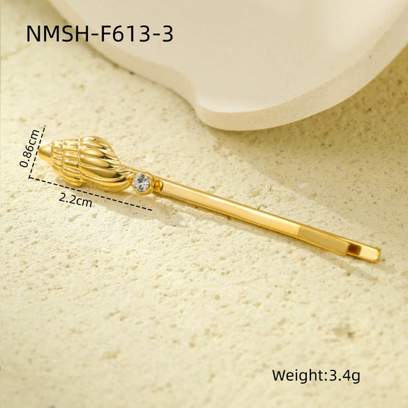 Light Luxury Stainless Steel Shell Hairpin With Pearl Conch Starfish Women's Hair Accessories Electroplated