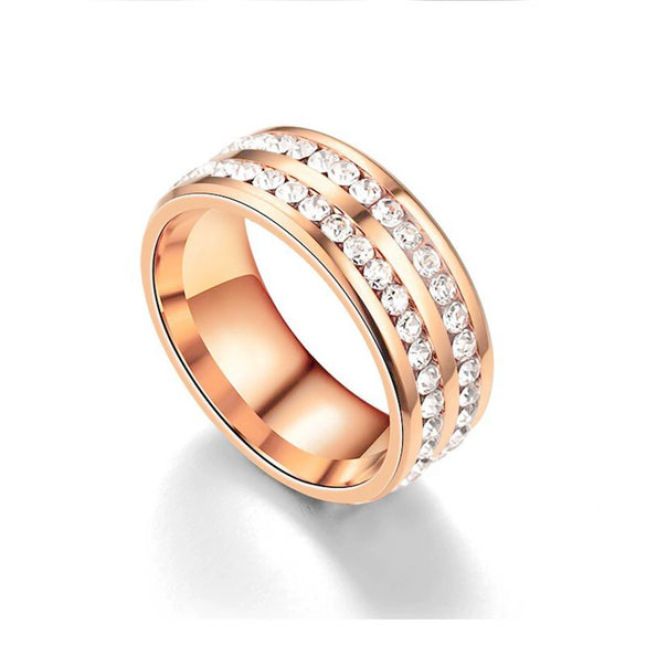 Light Luxury Stainless Steel U Shape Double Row Diamond Ring Fashion Unisex Couple Jewelry