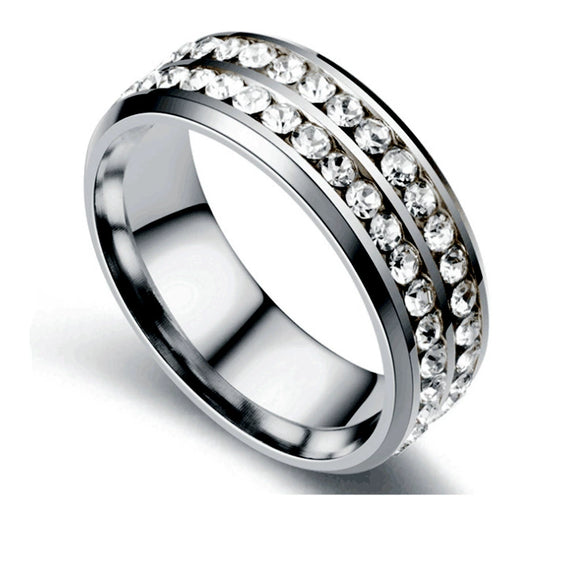 Light Luxury Stainless Steel U Shape Double Row Diamond Ring Fashion Unisex Couple Jewelry