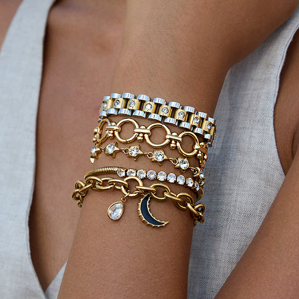 Light Luxury Stainless Steel Watch Strap Zircon Bracelet For Women With Electroplating Processing