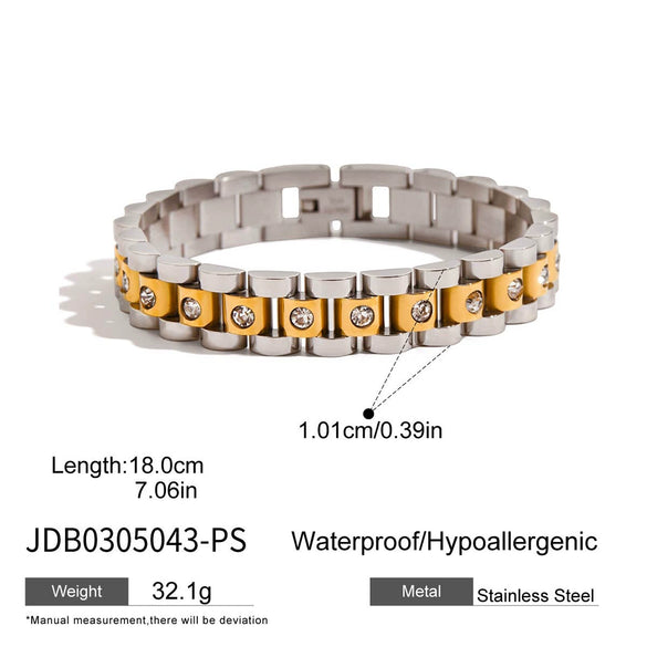 Light Luxury Stainless Steel Watch Strap Zircon Bracelet For Women With Electroplating Processing